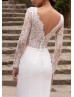 Long Sleeve Boat Neck Ivory Satin Lace Wedding Dress